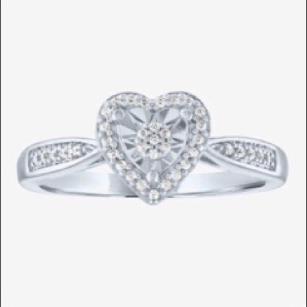 Genuine White Diamond Sterling Silver Heart Ring 7